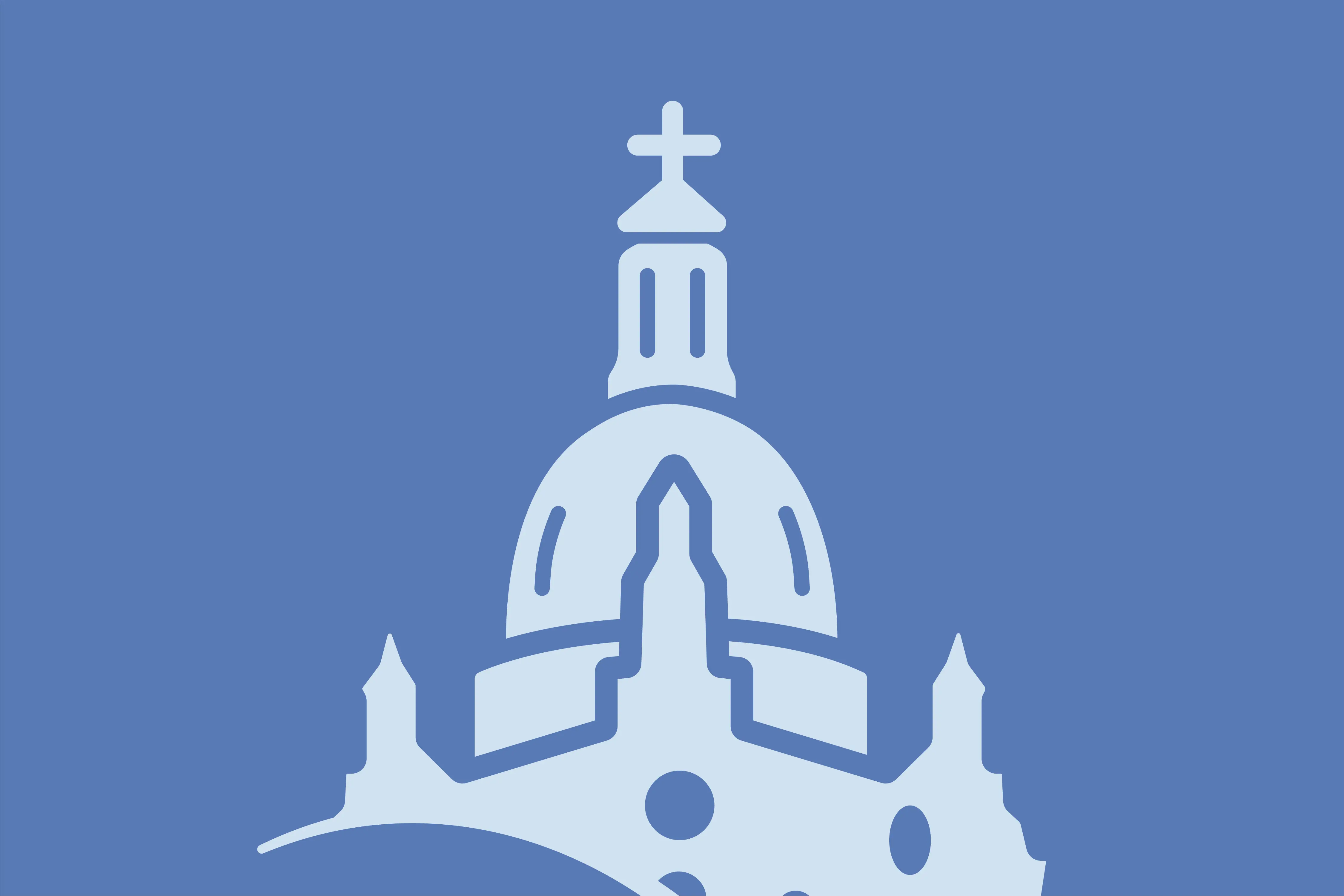 Detailansicht des Signets mit Frauenkirchen-Silhouette und Wellenelement