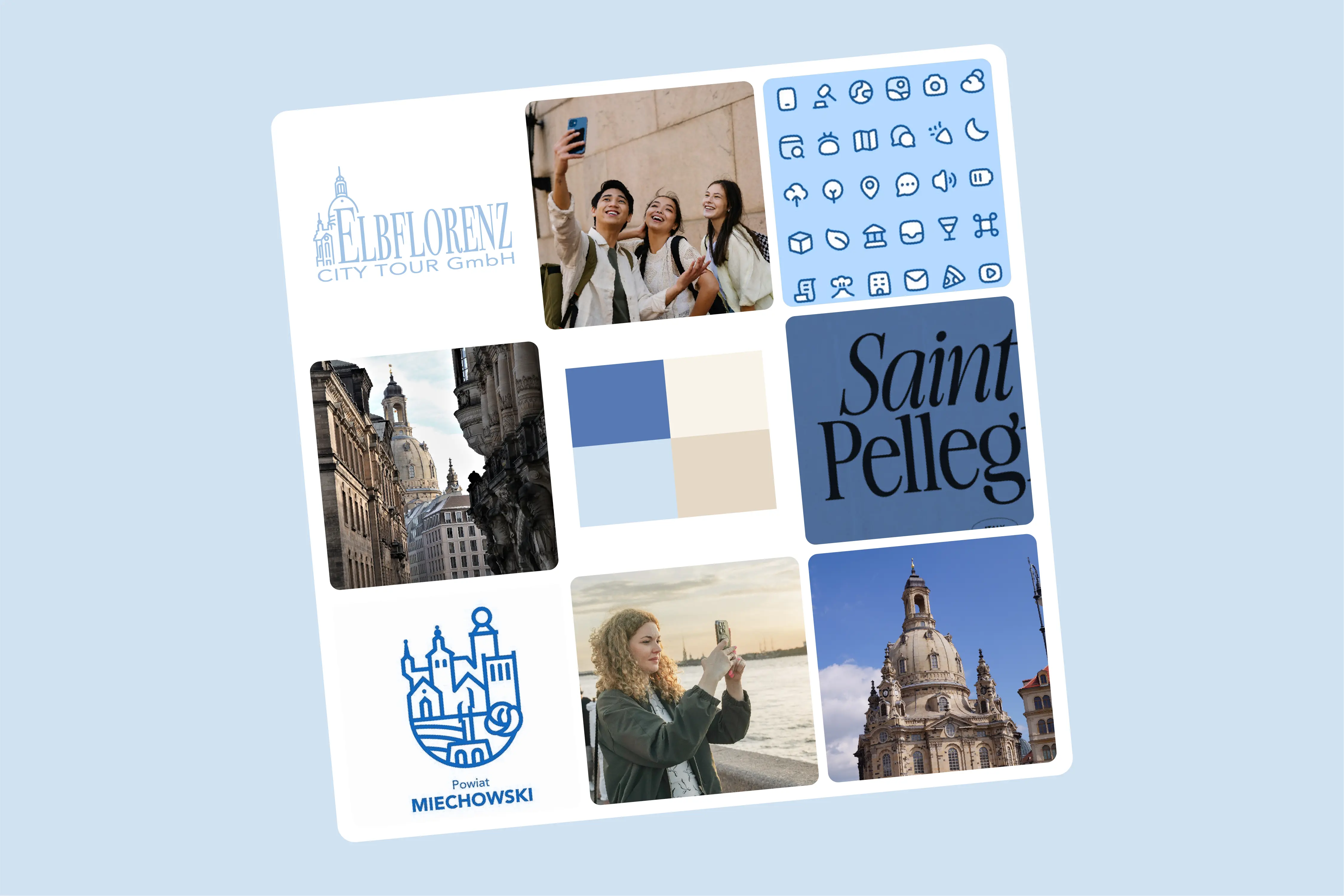 Moodboard für Elbflorenz City Tour mit Bildwelt, Farbstimmung und Materialanmutung