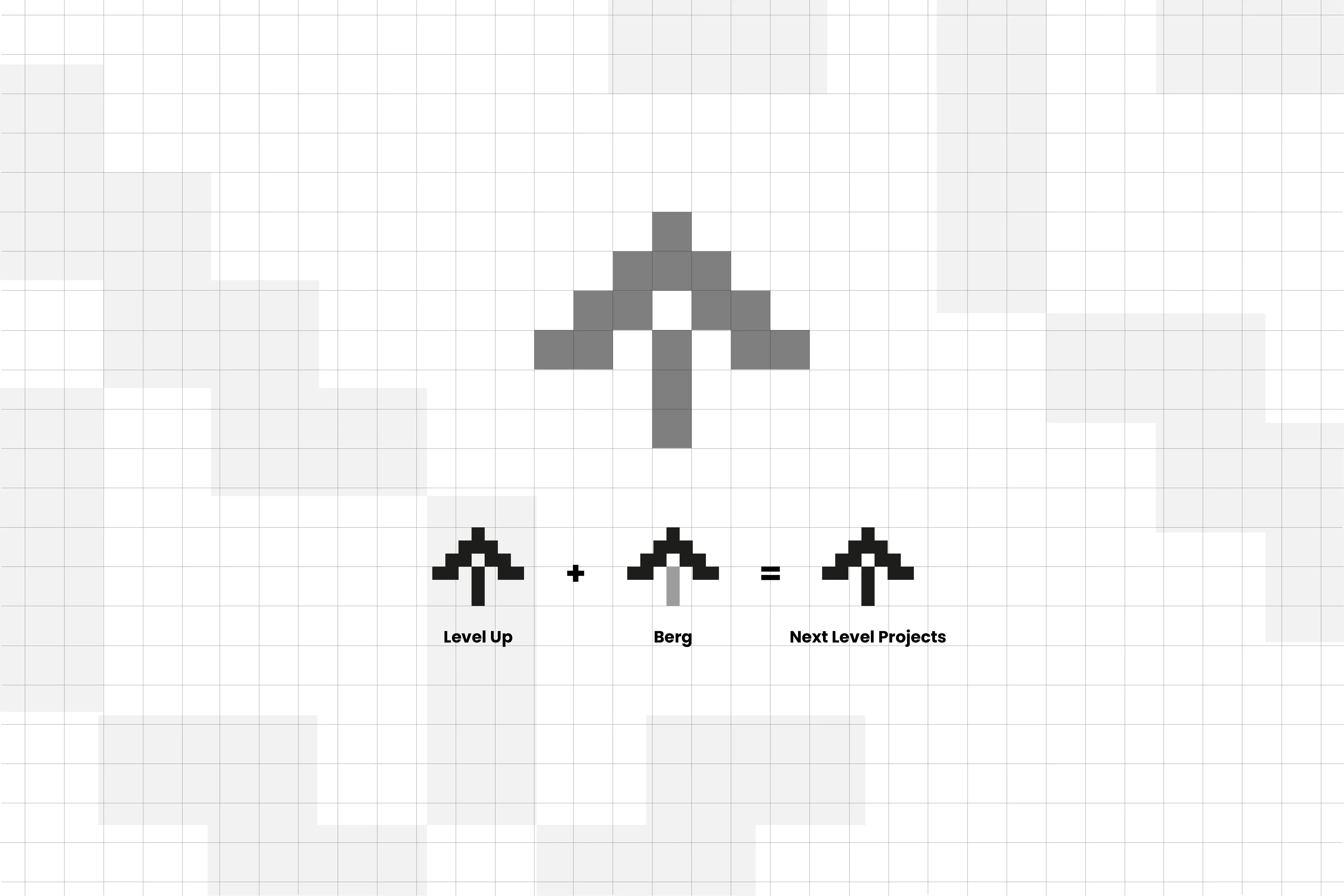 Raster und Konstruktion des verpixelten Next Level Projects Logomarks