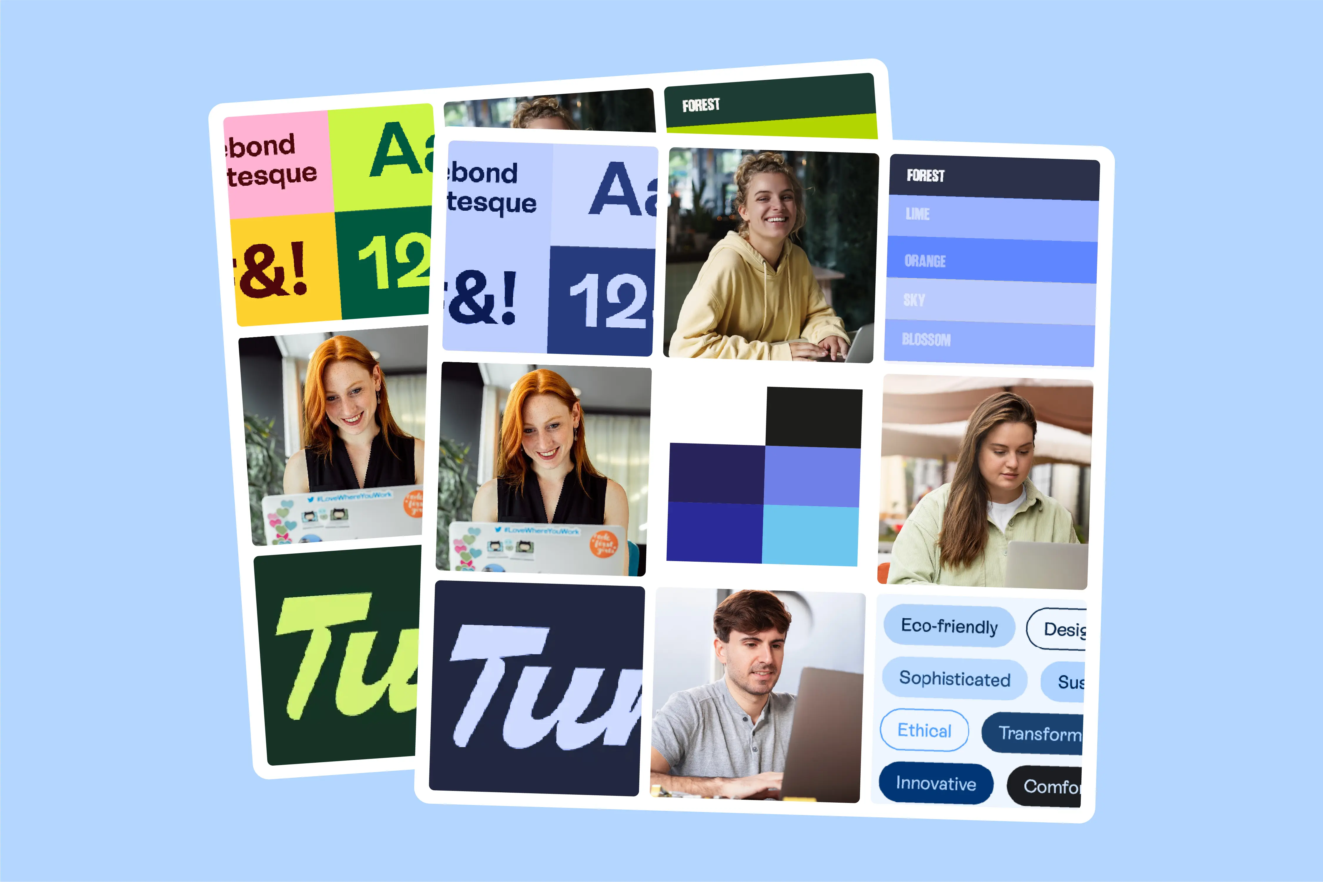 Timespan Moodboard mit Inspirationen zu Farbwelt, Formensprache und Interface-Elementen