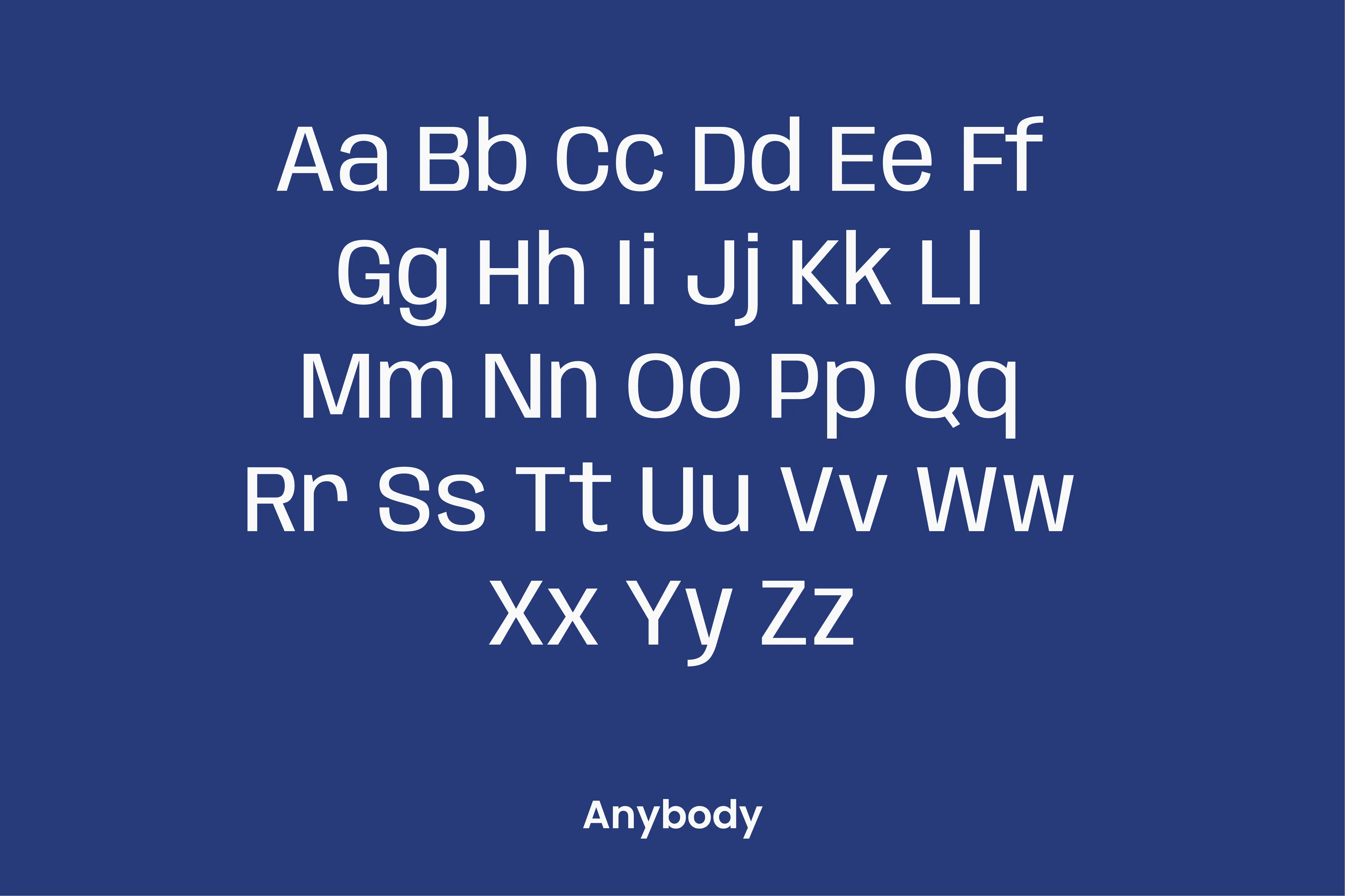 Typografie-Darstellung der Fließtext-Schrift Anybody
